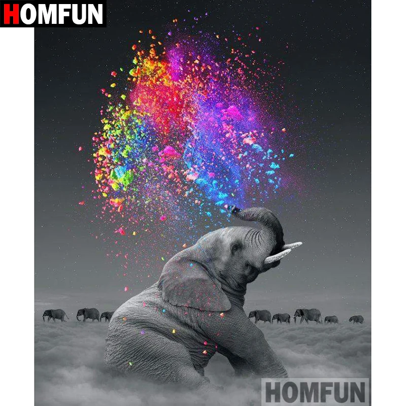 Алмазная 5D картина HOMFUN сделай сам полноразмерная/круглая вышивка Красочный Слон