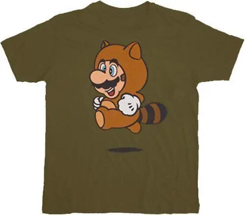 Nintendo Super Mario Tanooki костюм военная зеленая футболка с героями мультфильмов Мужская