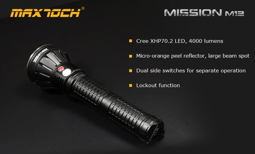 MAXTOCH Mission M12 XHP70.2, обновленный светодиодный фонарик 4000лм, потрясающий, с высокой выходной мощностью и 26650 длительным временем работы, супермощный фонарик