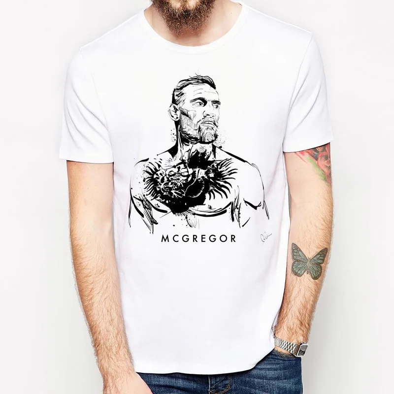 Футболка Conor Mcgregor Мужская модная тенниска для борьбы повседневная майка с белым