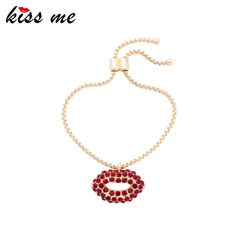 Браслет с подвеской KISS ME New Red стразы губы женский браслет 2018 экологичный сплав