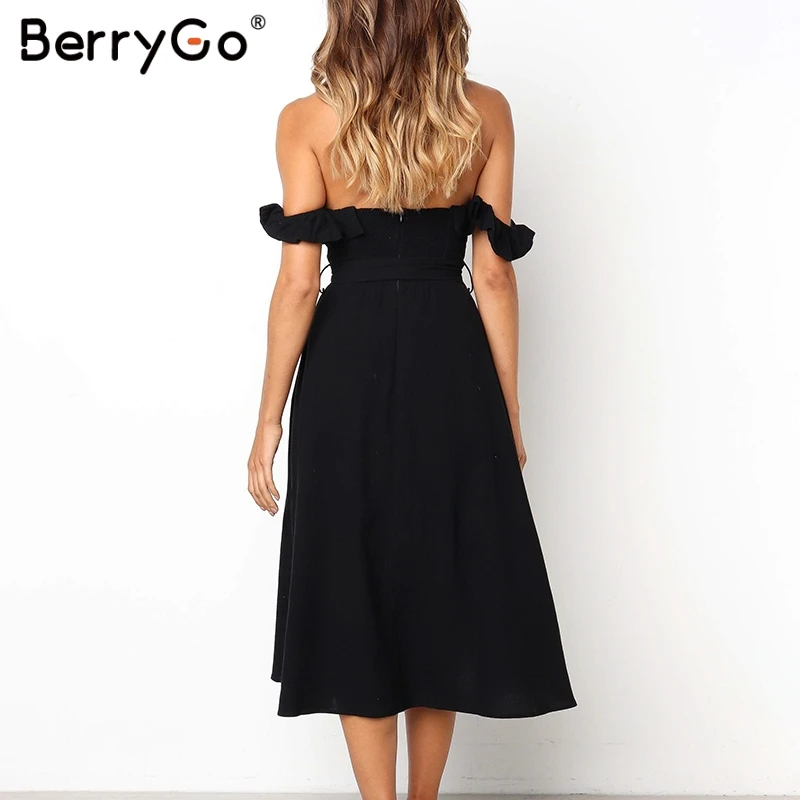 Женское платье с поясом BerryGo вечернее средней длины высокой талией и на