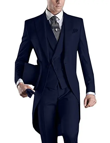 

Latest Design One Button Navy Blue Groom Tuxedos Peak Lapel Groomsmen Mens Wedding Prom Suits (Jacket+Pants+Vest+Tie) NO:206