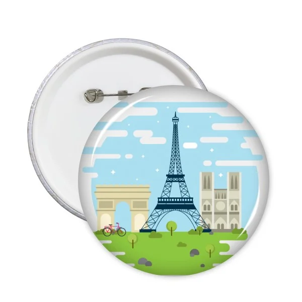 

5pcs Eiffel Tower France Landmark National Flag Architecture Custom Landscape Illustration Pattern Round Pin Badge Button