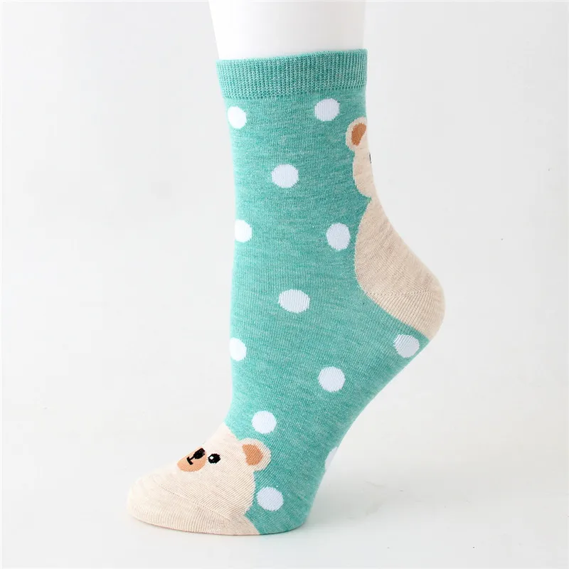 Мультяшный медведь в горошек носки Kawaii кошка панда Тигр Пингвин милые забавные новые женские хлопковые носки весна и осень