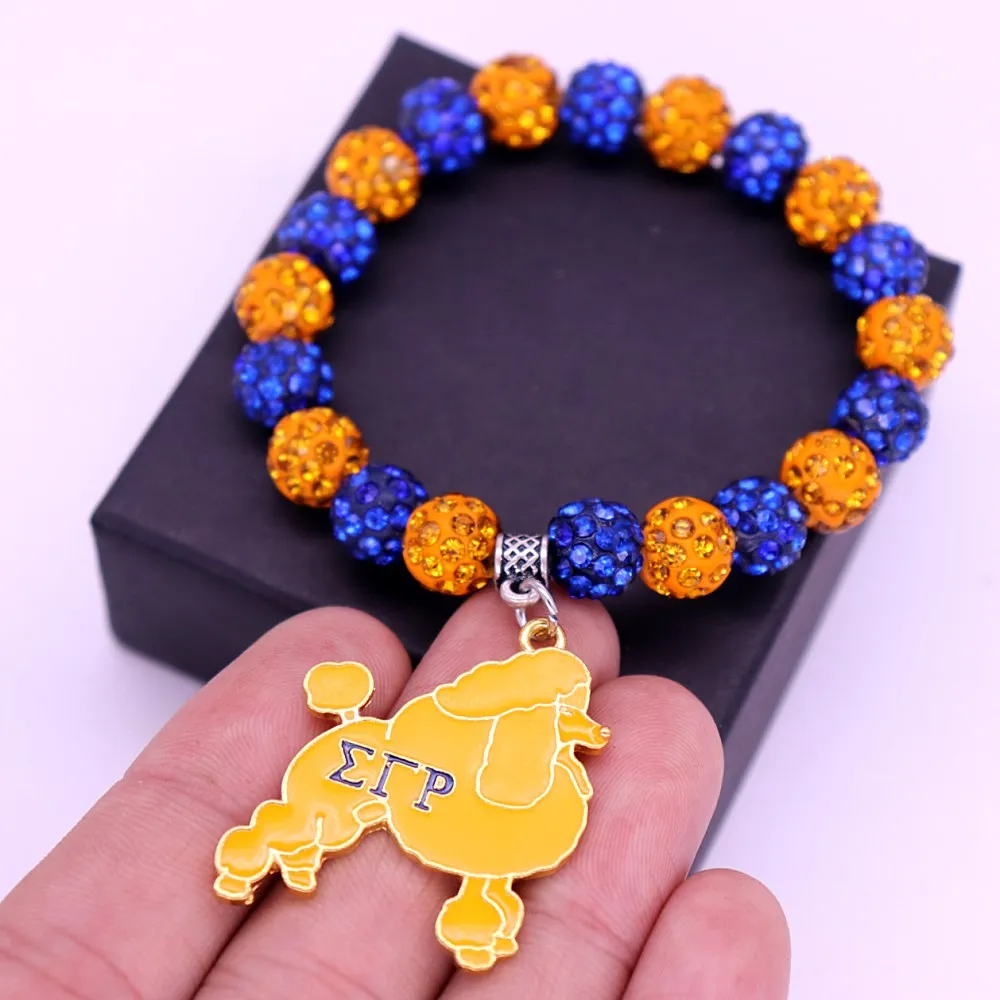 Двойной нос синие желтые хрустальные бусины греческая буква Sigma Gamma Rho Poodle