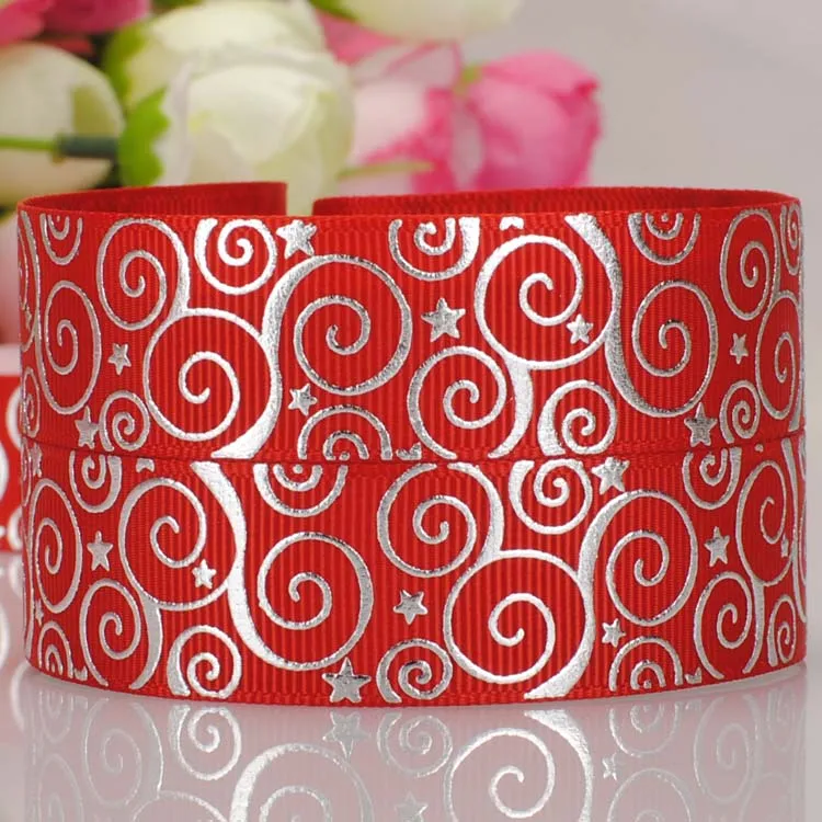 7/" 22 мм SWIRLS& STARS Белый Серебряный Ёлочный рисунок на фольге BLING GROSGRAIN бант из ленты - Цвет: 235