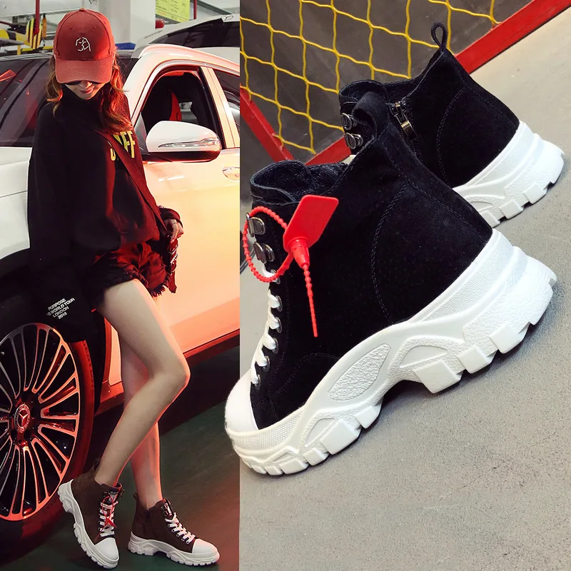 Genuine Leather Women's Winter Shoes Plush Warm Women Platform Sneakers 2019 Combat Boots Woman Martin YD198 | Спорт и