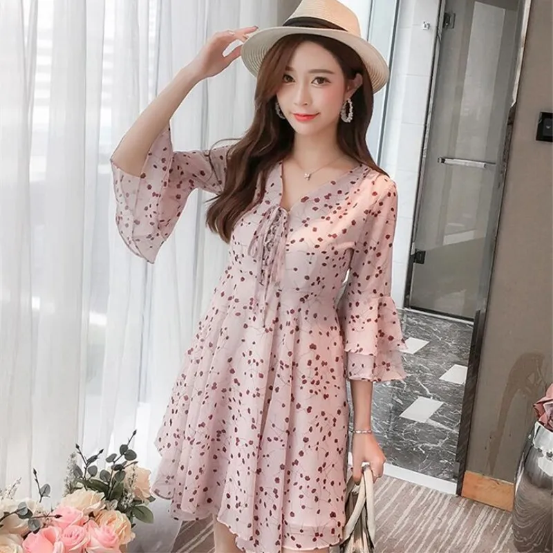 Женское пляжное платье Boho с коротким рукавом и треугольным вырезом вечернее