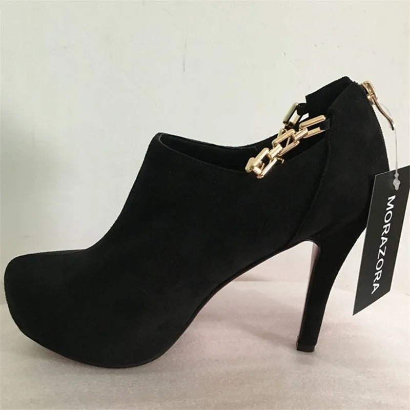 MORAZORA/Новинка года; сезон осень; Популярные Роскошные женские ботильоны в стиле ретро; женские повседневные ботинки на высоком каблуке; 4 цвета; с металлической цепочкой