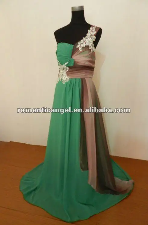 2012 hot sale A line applique chiffon green evening gowns | Свадьбы и торжества
