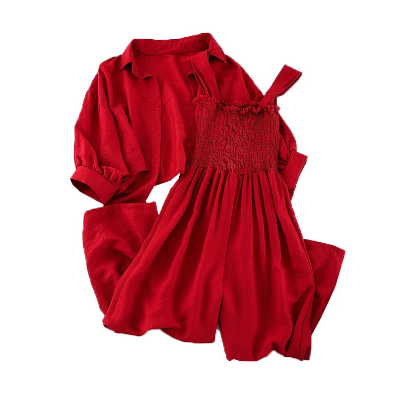 ALPHALMODA летняя свободная короткая Солнцезащитная куртка + Suspending Rompers Женский