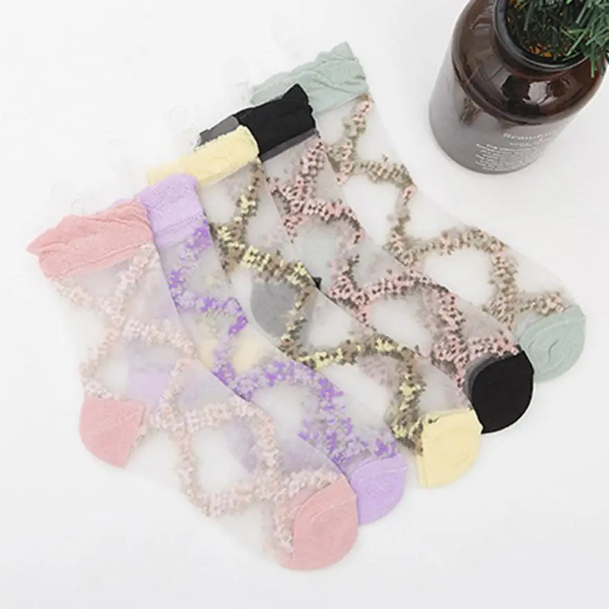 1 пара модных кружевных эластичных носков для женщин прозрачные сетчатые