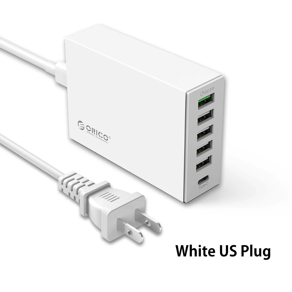 ORICO QC2.0 быстрое зарядное устройство type-C 3.1A USB настольное зарядное устройство 6 портов Смарт зарядное устройство для мобильного телефона планшета - Тип штекера: WHITE US