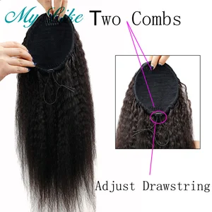 MY Like бразильские Remy человеческие волосы на шнурке конский хвост натуральный черный кудрявый прямой конский хвост на заколке для наращивания волос для женщин