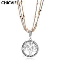 chicvie statement multilayer necklace pendants women display jewelry necklace for womens chain tree of life necklace sne180011