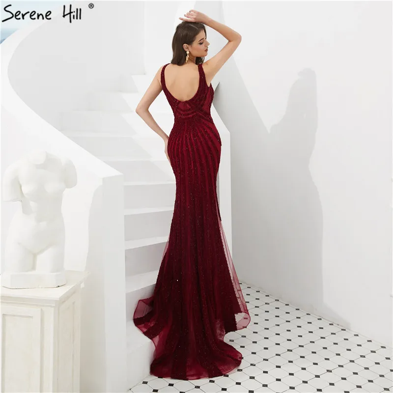 Женское вечернее платье с юбкой годе винно красное открытой спиной и V образным