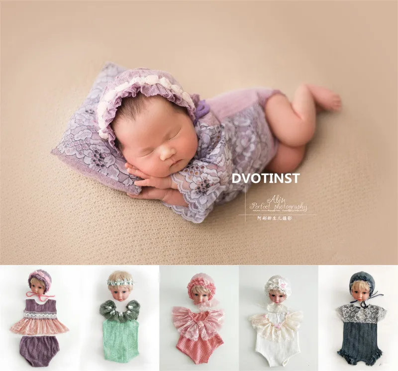 Dvotinst Newborn Photography Props for Baby Outfits Bonnet Wraps Set Clothes Pillow Fotografia Accessories Studio Photo Props