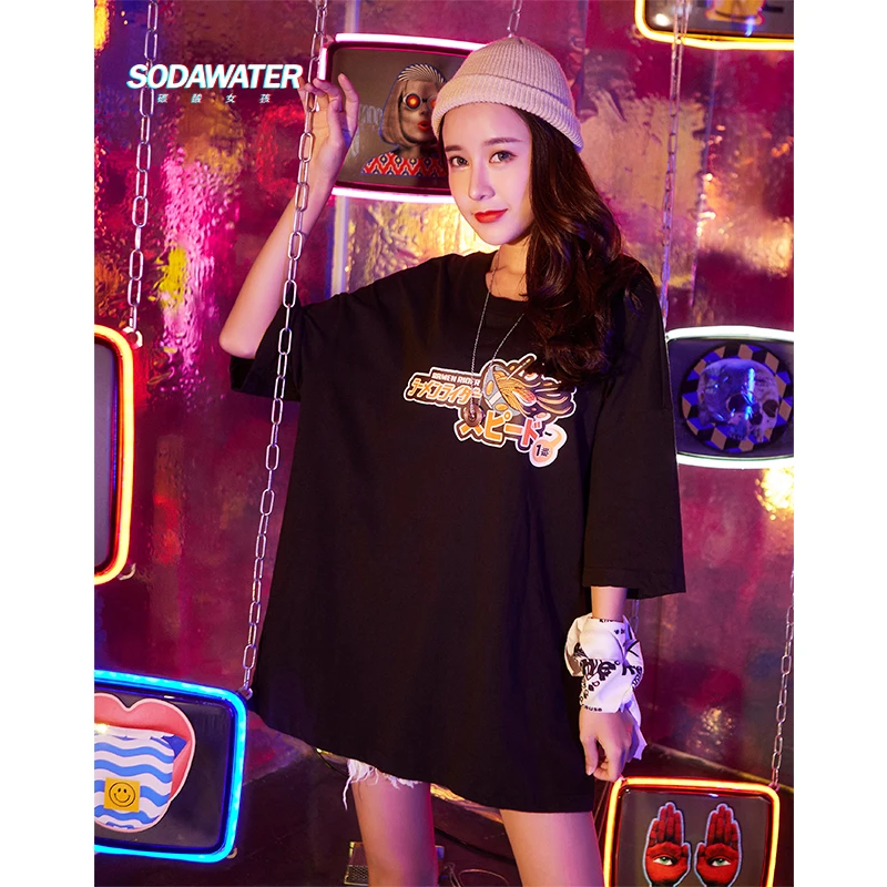 SODAWATER Girl Новинка лета 2019 футболки для пары в стиле хип-хоп забавные женские с