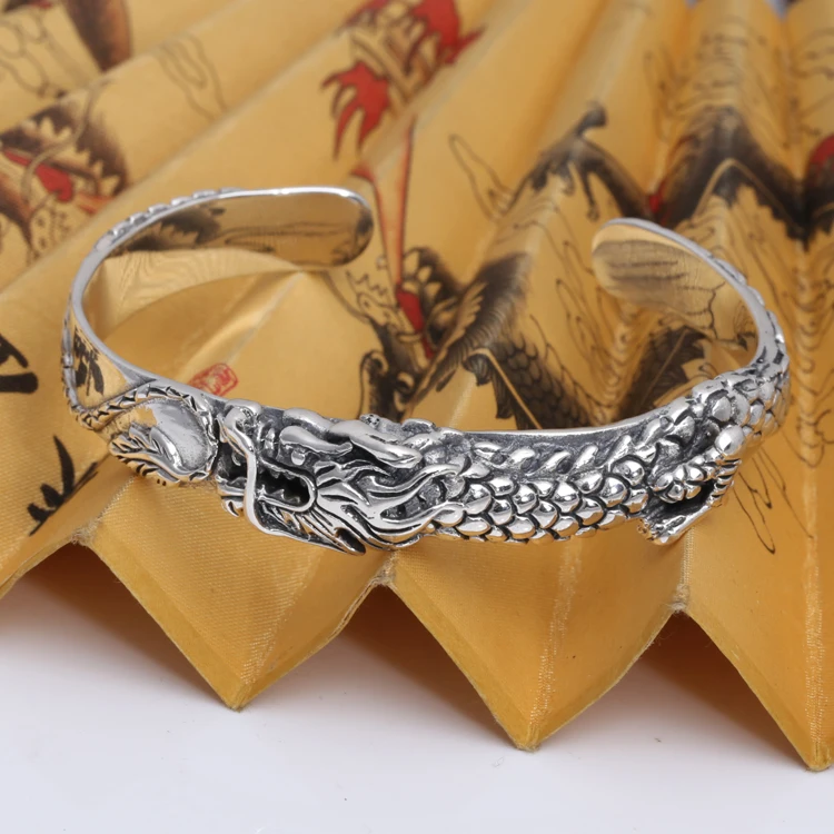 Тайское Серебро ручной работы браслет в виде дракона Винтаж 100% 925 пробы Дракон