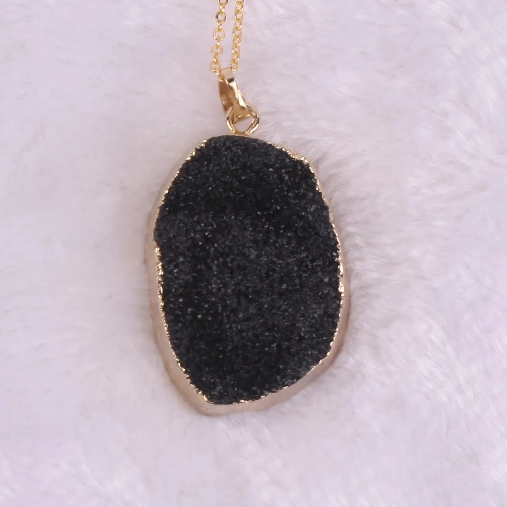 Druzy Drusy золотистое ожерелье с подвеской из натурального камня кулон цепочкой|teardrop