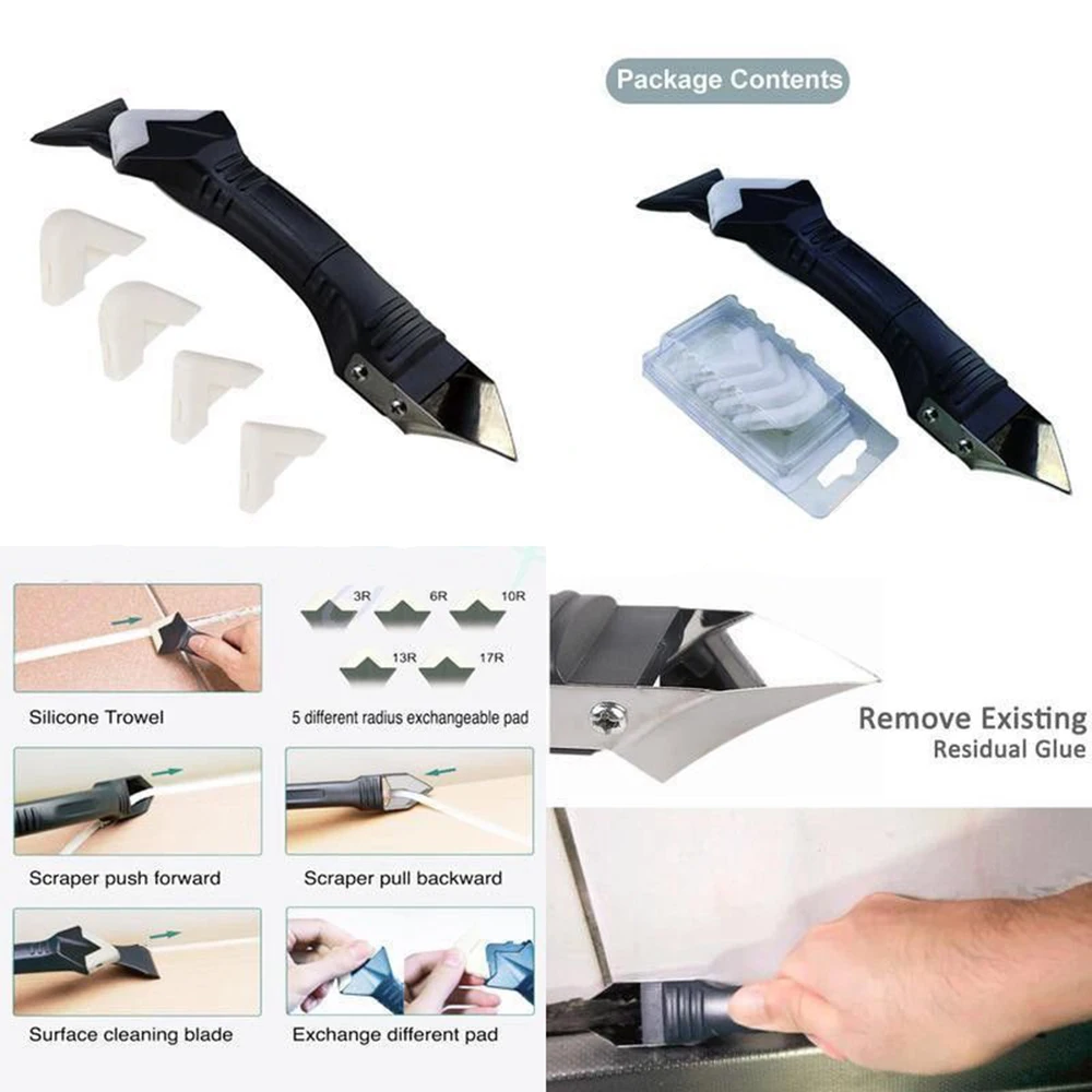 

6pcs/Set New Plastic Scraper Glass Glue Shovel Glue Dead Angle Scraper Knife Shovel Sealant Remover 3 in 1 Tool Kit