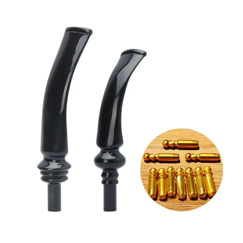 

RU-2pcs/lot Black Acrylic Bent Mouthpiece Stem for Tobacco Smoking Pipe Accessories10pcs 3mm Filters be0049 be0051 fd0009