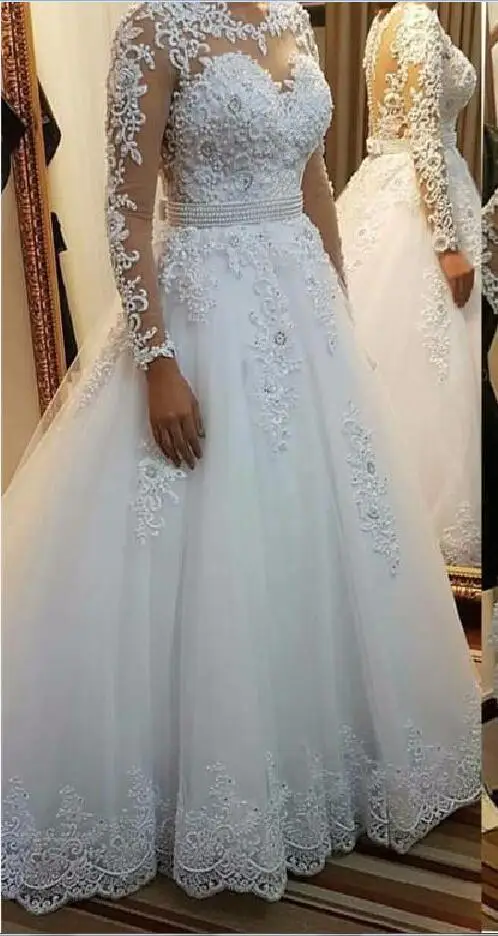 WD402 длинное платье Элегантный Vestido De Noiva одежда с длинным рукавом свадебное 2018