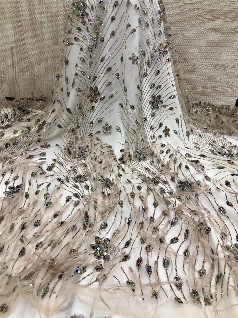 Модная блестящая африканская сетчатая кружевная ткань с 3d перьями новый дизайн