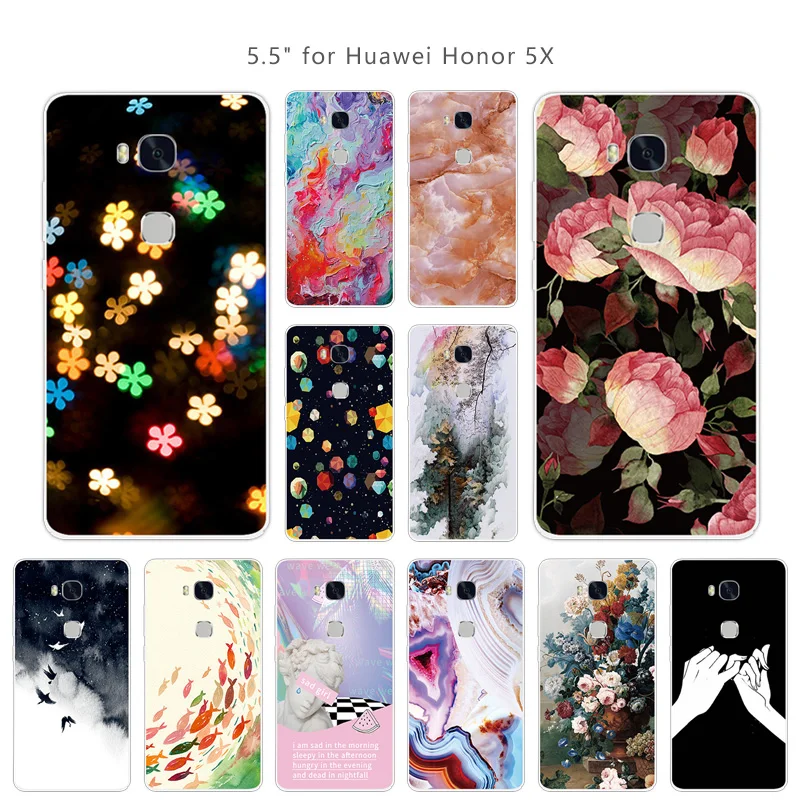 Мягкие силиконовые чехлы для Huawei Honor 5X полная защита задняя крышка со звездой 5 X X5