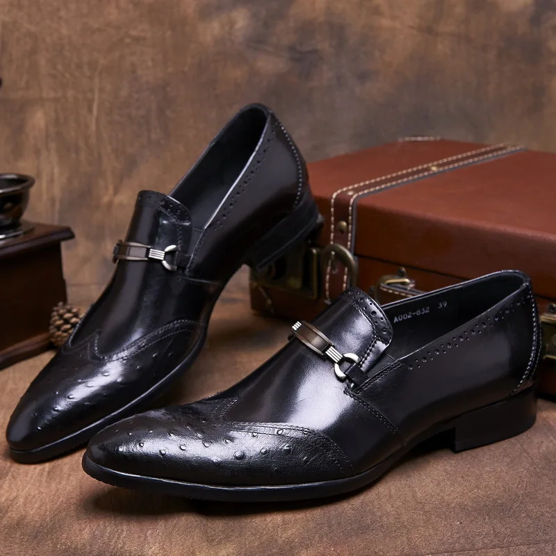 Туфли мужские из натуральной кожи Классические лоферы заостренный носок деловая