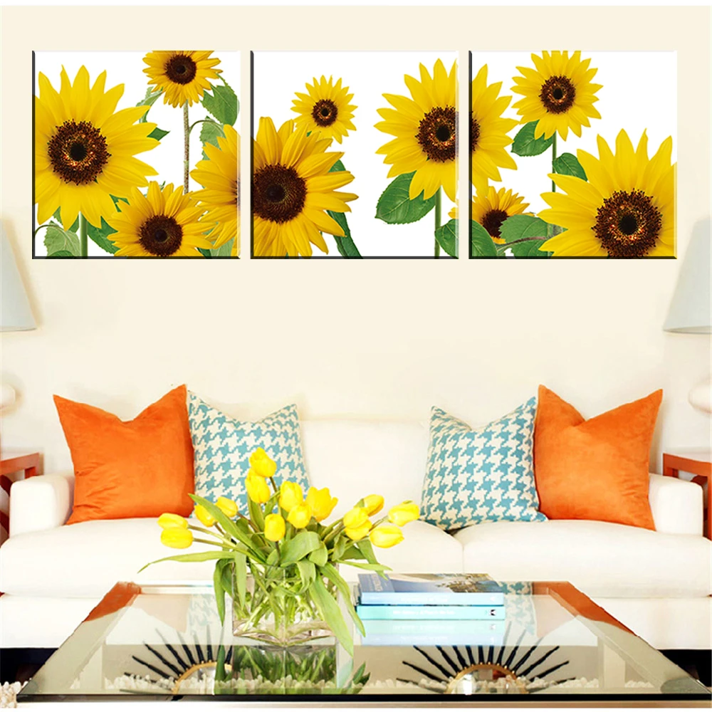 No Frame Modern Sunflower Oil Picture Abstract Painting on Canvas Wall Art Sticker Flowers Home Decor Room Decoration 3 Panel | Дом и сад