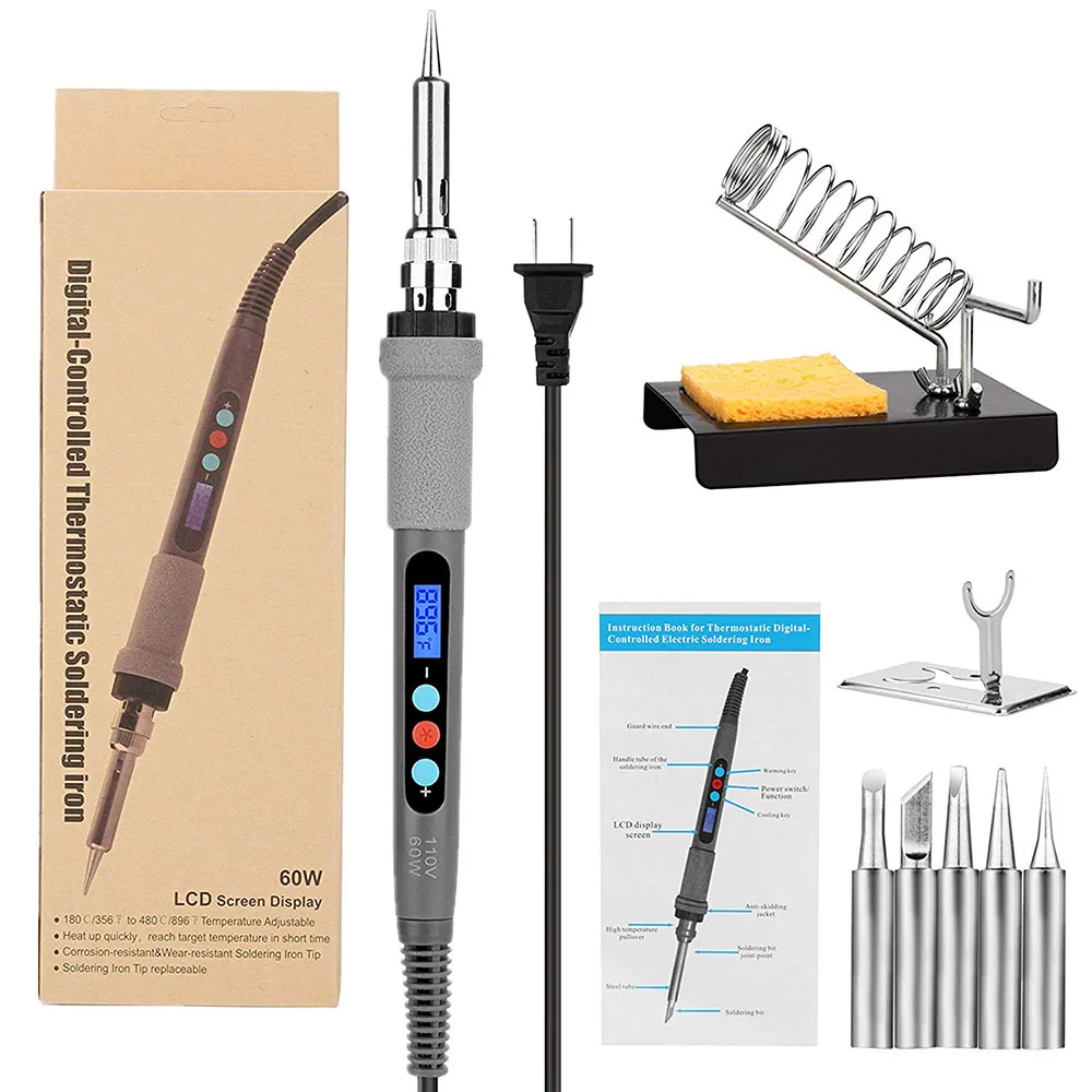 soldering iron kit 60 Вт паяльник Комплект с ЖК-цифровым дисплеем внутренний нагрев Регулируемый набор сварочных инструментов - Цвет: soldering iron kit
