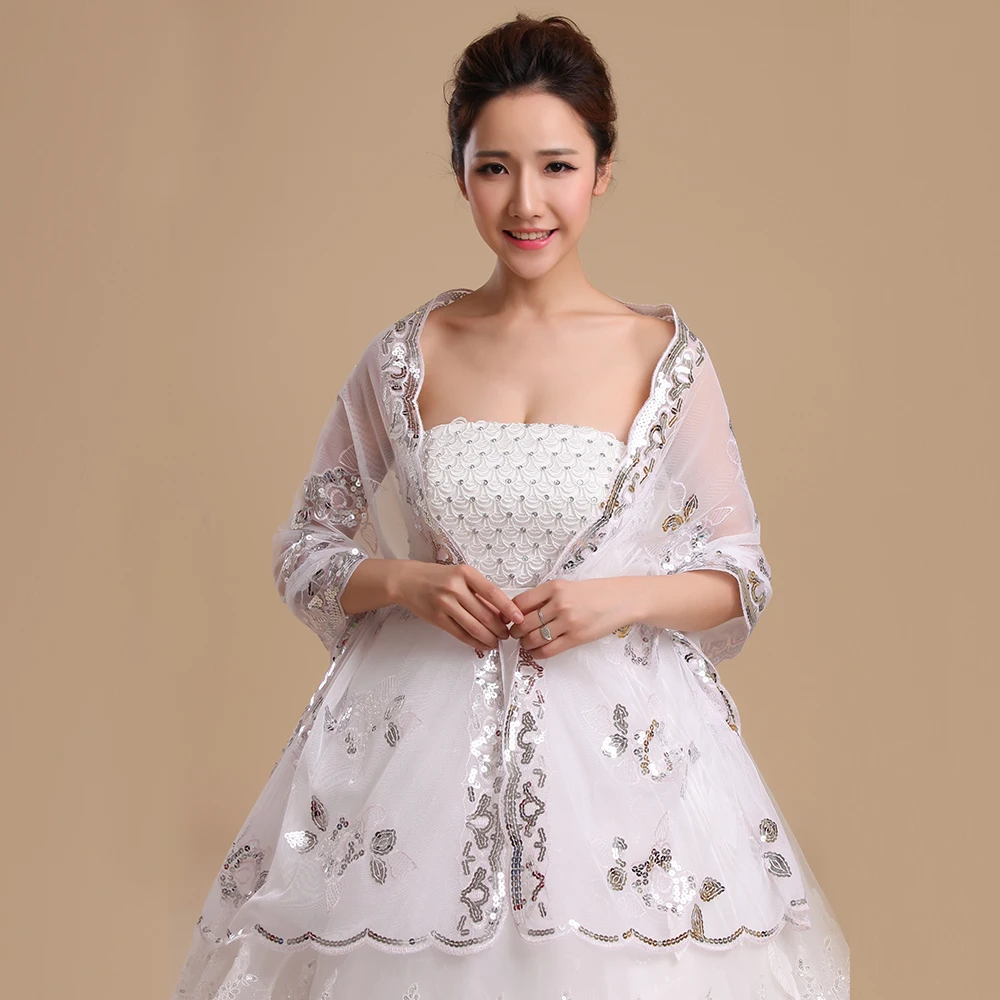Women Sequined Flower Long Shawl Bridal Wedding Wrap Fashion Bling Stole Accessories Dress Cover Up Handmade |