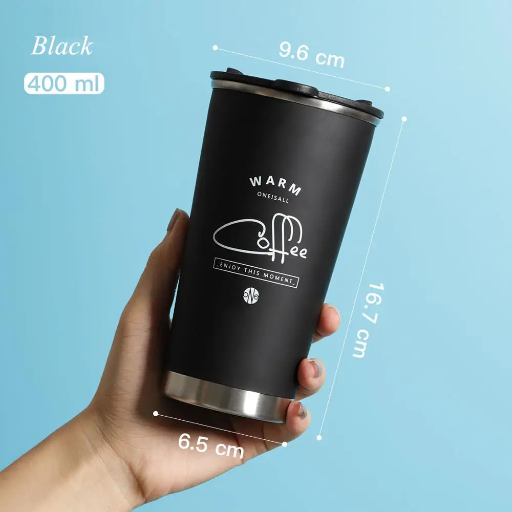400ML Black Термос, бутылка для кофе, кружки, термосы, двойной 304, нержавеющая сталь, бизнес Изолированная кофейная чашка, бутылки для воды, 400 мл, 500 мл - Цвет: 400ML Black