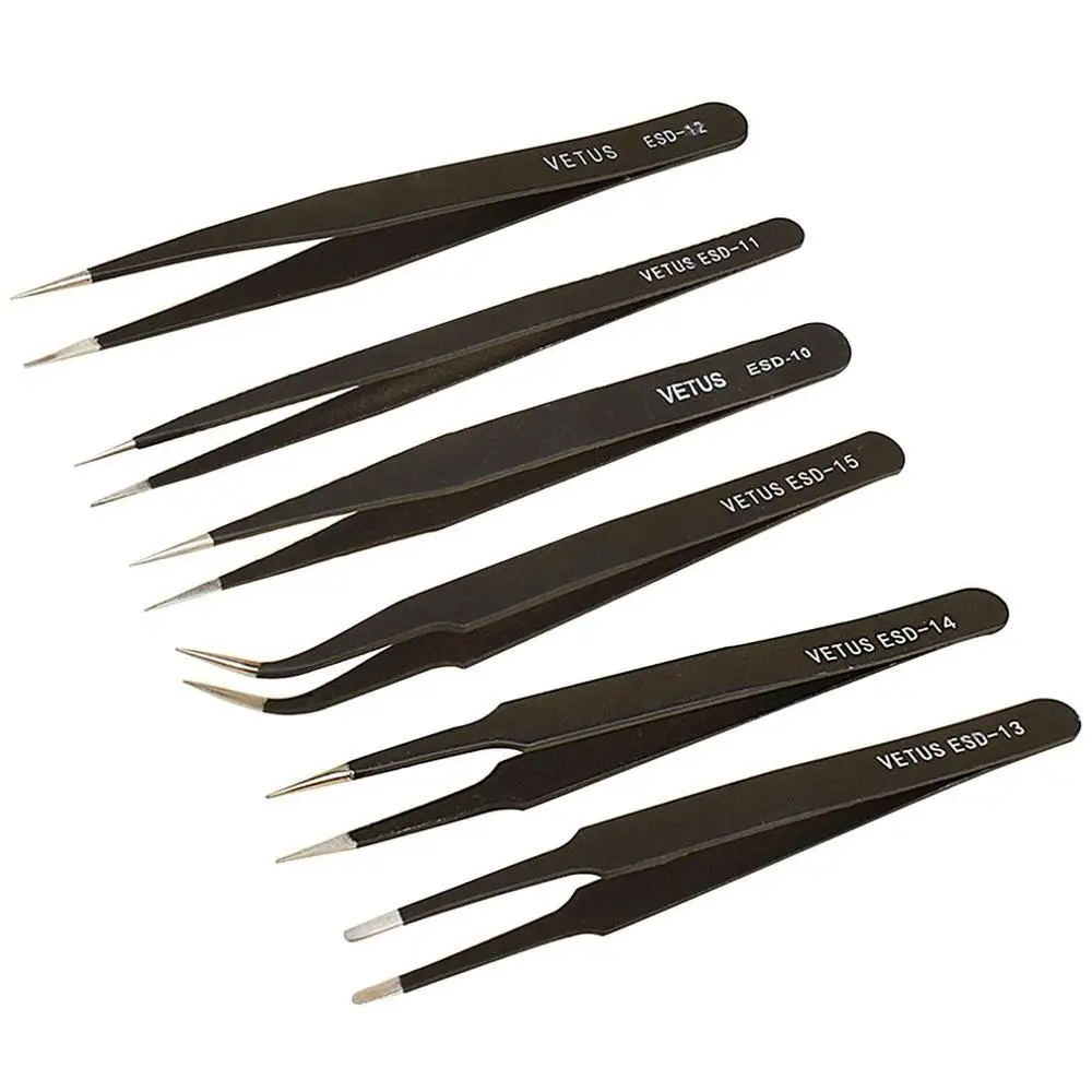 Пинцет точный ESD антистатические нержавеющей стали Набор с сумкой для