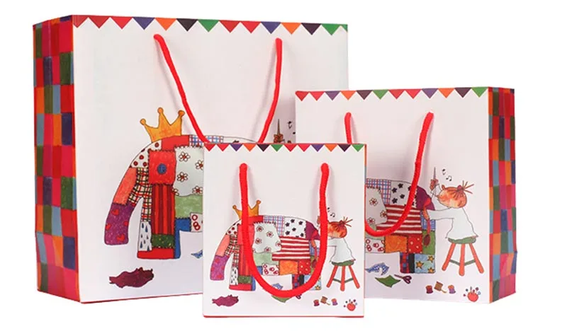 

Ynaayu 5pcs/set Red Handles Paper Bags High Quality Elephant Kraft Paper Bag Wedding Birthday Party Favor Gift Bag