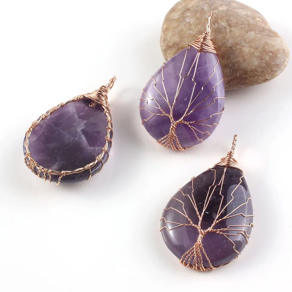 KFT натуральный пурпурные аметисты кристалл кварца ручной работы Древо жизни