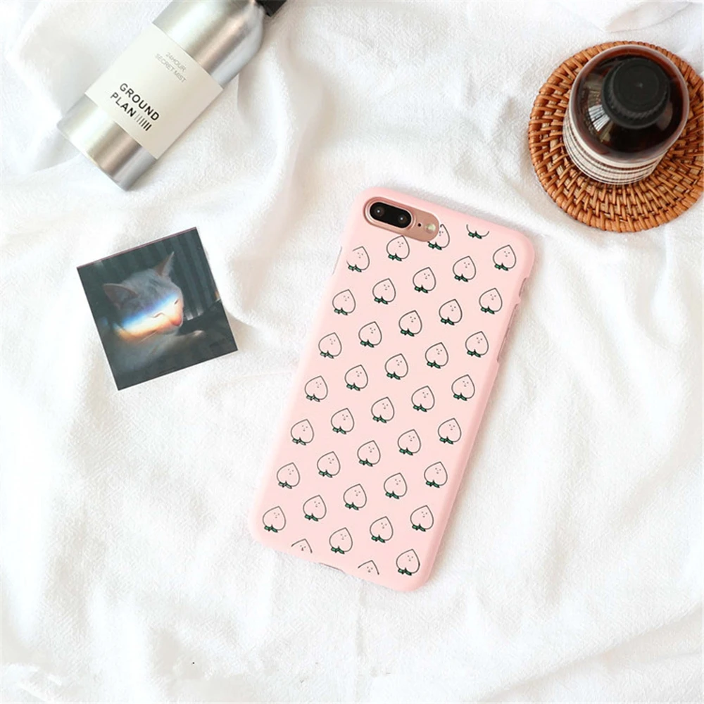Lovely Cartoon Peach Smiley face Ultra Thin Matte Hard PC Phone Case For iPhone 5 5S SE 6 6S 7 8 Plus X 10 Shell Capa |