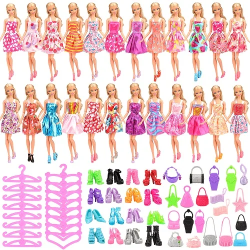 60 Items Random Pick Новейшая одежда ручной работы 60 предметов/партия кукольных аксессуаров = 15 платьев+ 15 вешалок+ 15 туфель+ 15 сумок случайный выбор для куклы Барби подарок - Цвет: 60 Items Random Pick