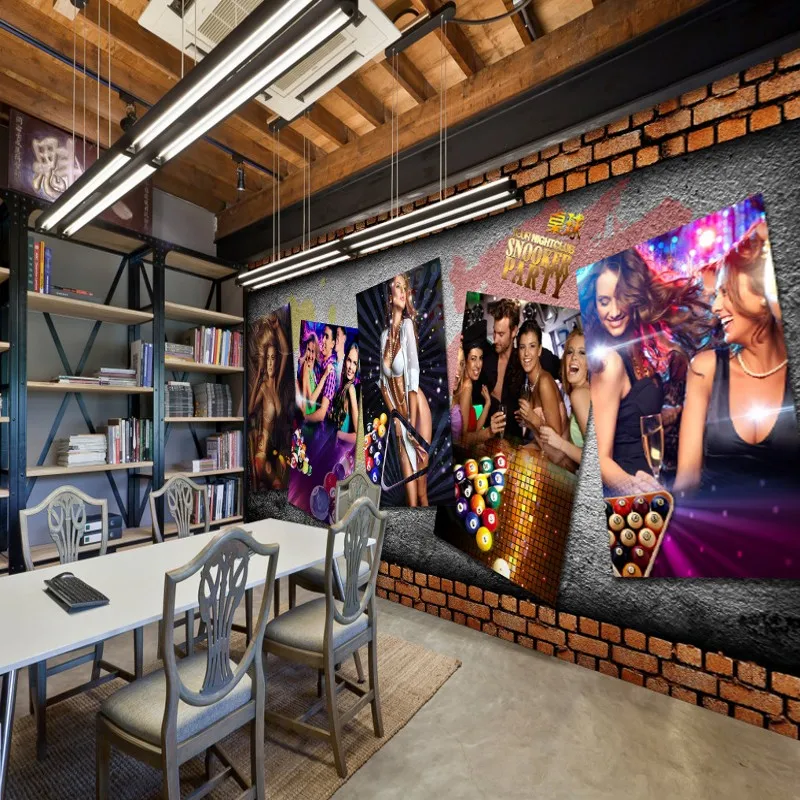 Фотообои 3D стерео бильярд снукер комната сексуальная красота фон Настенная