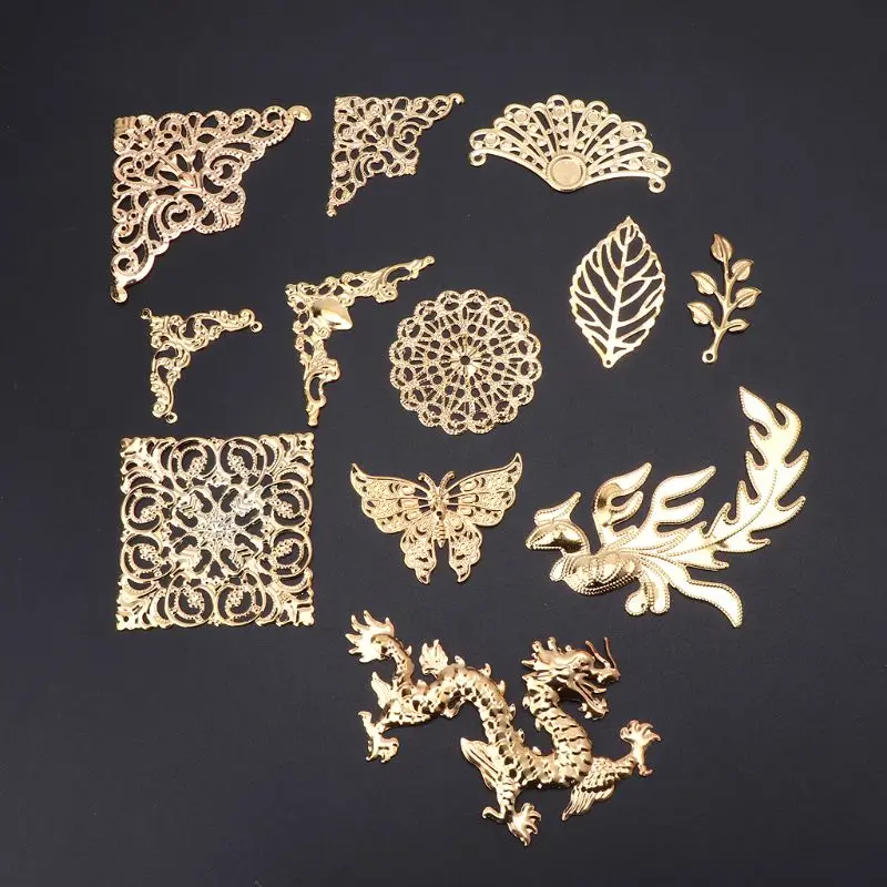Золотая Бабочка Дракон листья фотоэлемент тонкие медные наполнители DIY