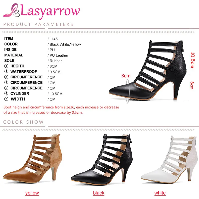 Lasyarrow/Женская обувь на высоком каблуке с молнией сзади; пикантные женские римские сандалии с вырезами; ботинки-гладиаторы на шпильке; женская обувь с острым носком; J146