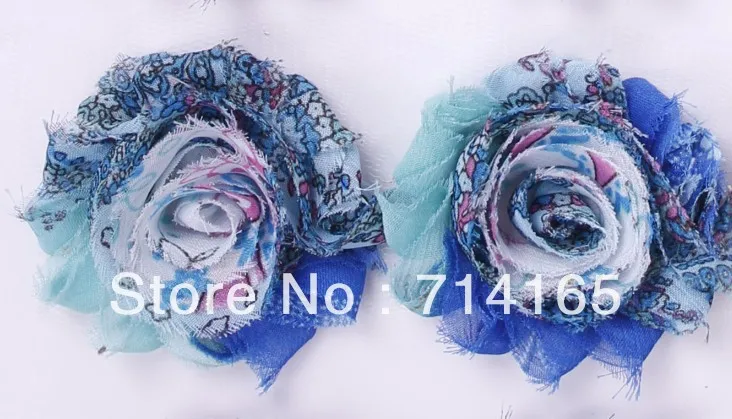 1 ярд DIY синий павлин потертый цветок Пейсли шифон потертая Роза отделка для волос