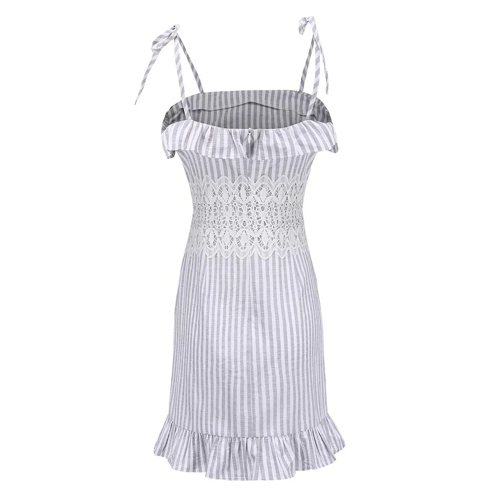 Женское кружевное мини-платье с оборками и кружевным принтом в полоску пляжные