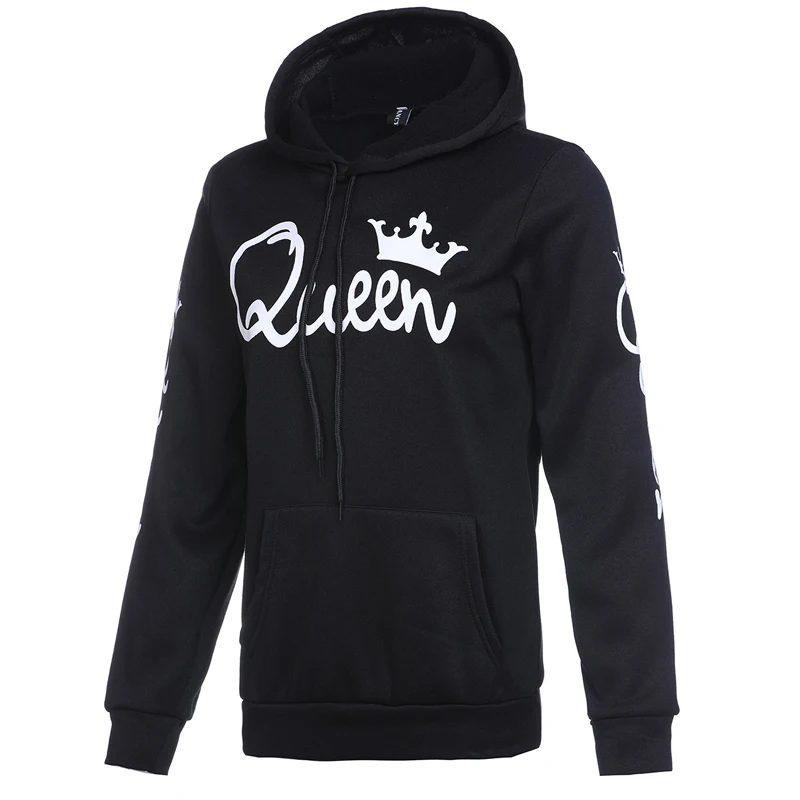 Женская толстовка с капюшоном длинным рукавом и принтом QUEEN KING Повседневная