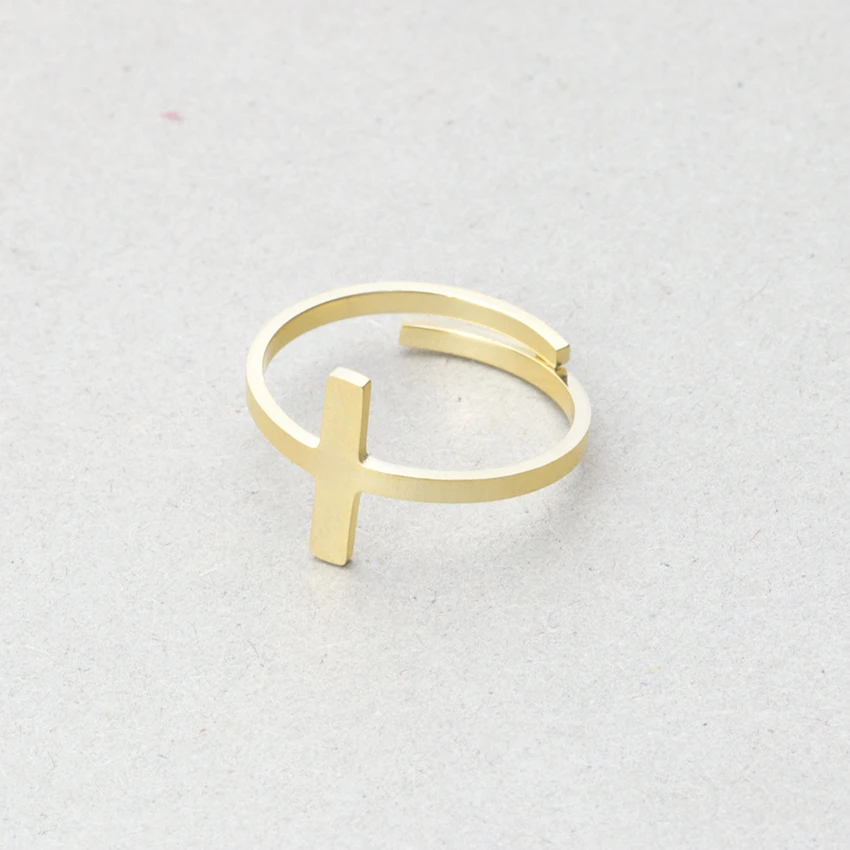 Женское регулируемое кольцо из розового золота с боковым крестом|sideways cross ring|bar