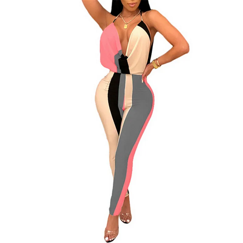 Женский Летний комбинезон с открытой спиной, Женская Клубная одежда, Летний комбинезон контрастного цвета, облегающие вечерние на бретельках, комбинезон, Детский костюм, брюки - Цвет: As Photo Show