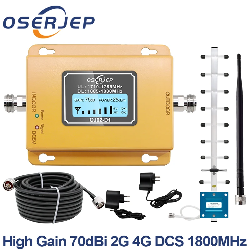 

GSM LTE 1800 LCD 70dB 2g 4g повторитель сигнала для сотового телефона DCS 1800MHz мобильный усилитель GSM ретранслятор сигнала + Yagi/резиновая антенна