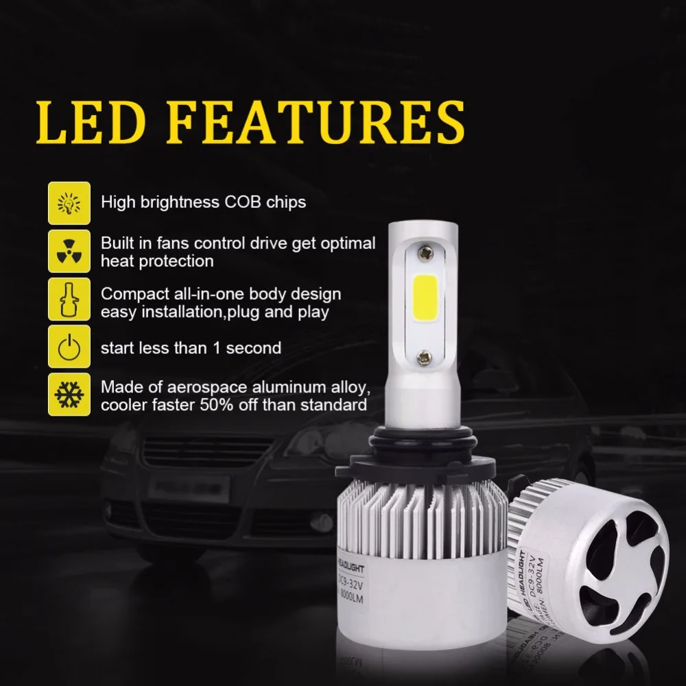 8000lm 9006 HB4 комплект автомобильных светодиодных фар COB Чип Авто LED конверсионный 12v